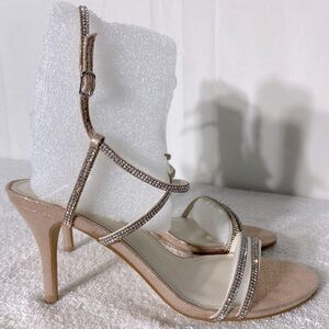 David’s Bridal Nude Pink Strappy Wedding Heels W Rhinestones all Over 9
